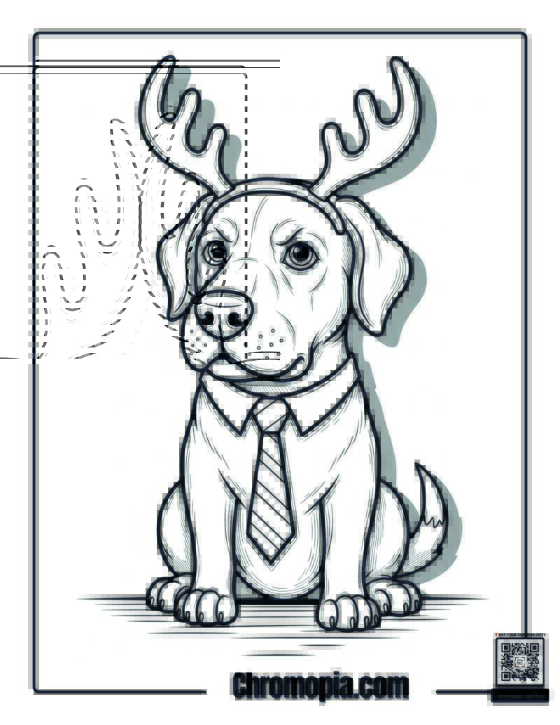 Dog Principal Wearing Tie And Antlers Coloring Page