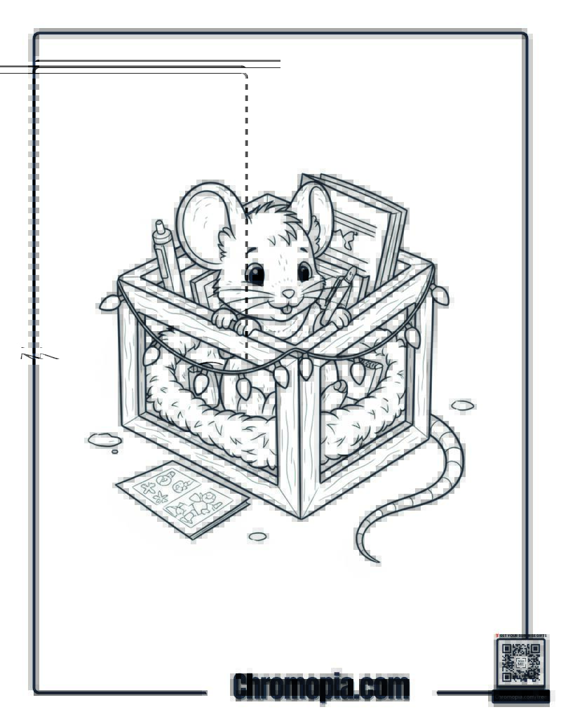 Mouse Student Hiding In Desk Cubby Coloring Page