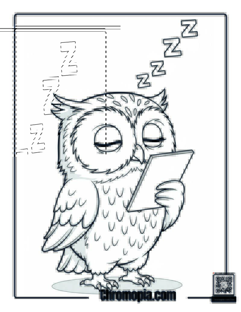 Owl Teacher Sleeping Standing Up Coloring Page