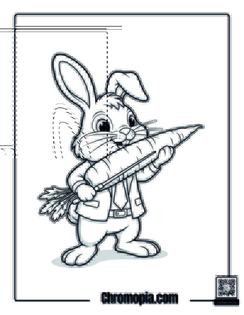 Rabbit Teacher With Carrot Pointer Coloring Sheet
