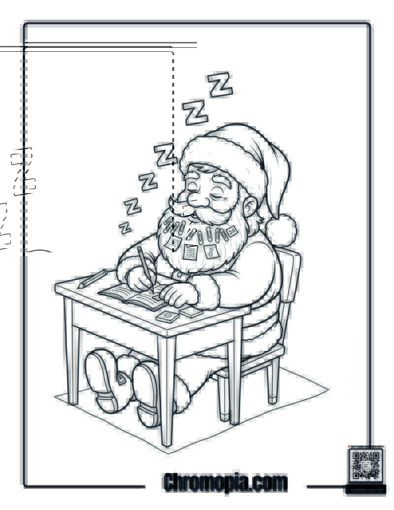 Santa Substitute Teacher Sleeping Coloring Sheet