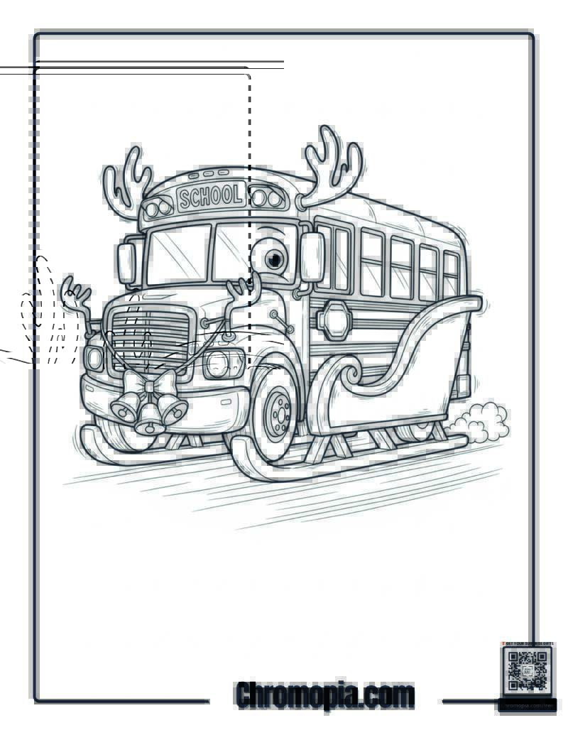 School Bus Decorated Like Sleigh Coloring Sheet