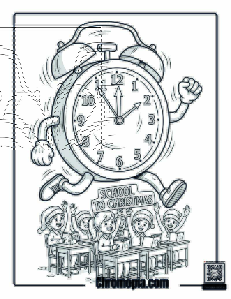 School Clock Running Backwards To Christmas Coloring Sheet