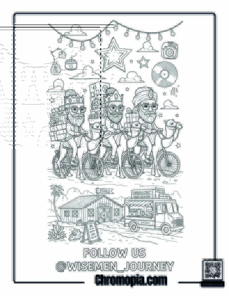 Hipster Wise Men_s Artisanal Gift Journey Coloring Sheet