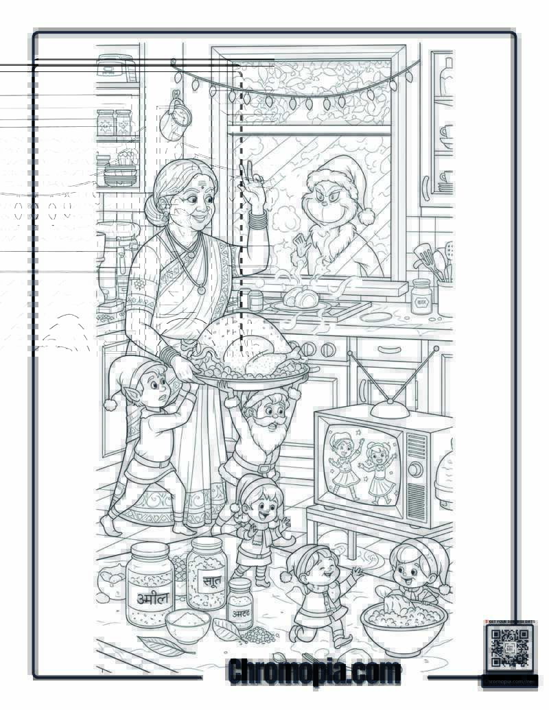 Indian Aunty_s Christmas Biryani Kitchen Chaos Coloring Page