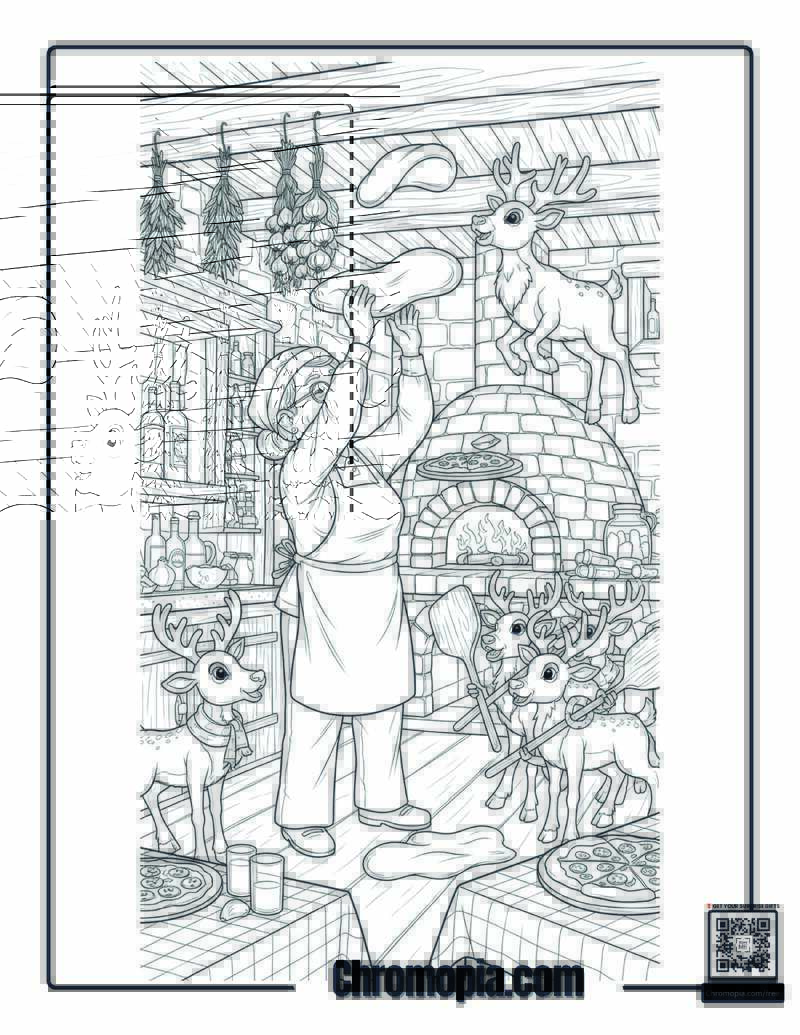 Italian Nonna_s Flying Pizza Christmas Kitchen Coloring Sheet