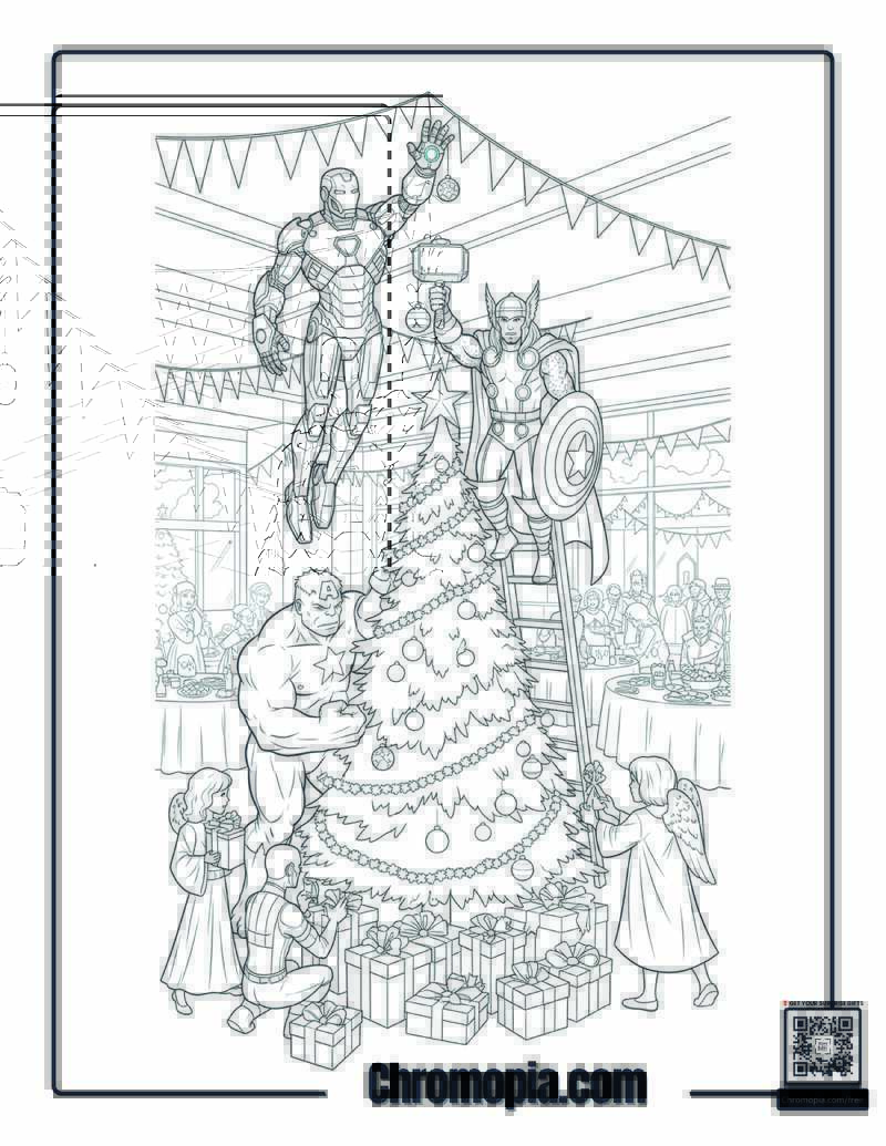 Marvel Avengers Christmas Tree Coloring Sheet