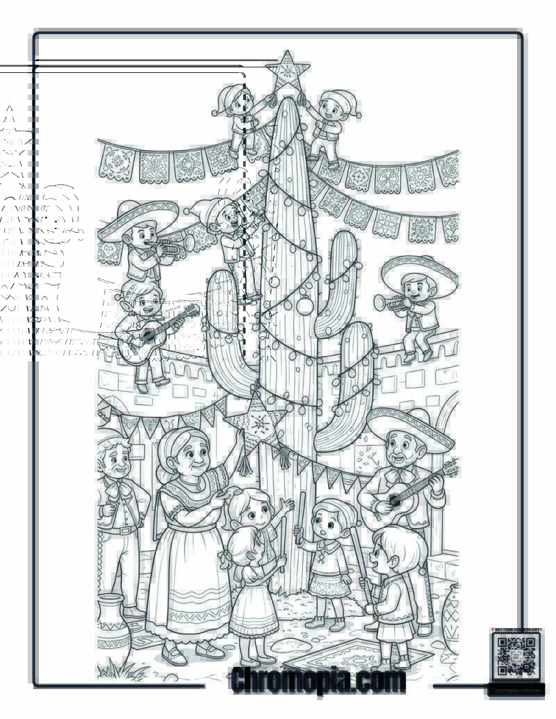 Mexican Abuela_s Piñata Christmas Tree Celebration Coloring Sheet