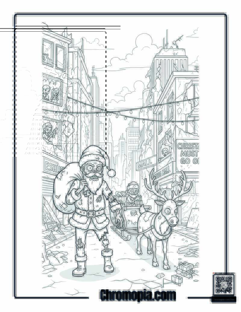 Post-Apocalyptic Zombie Santa_s Christmas Delivery Service Coloring Sheet