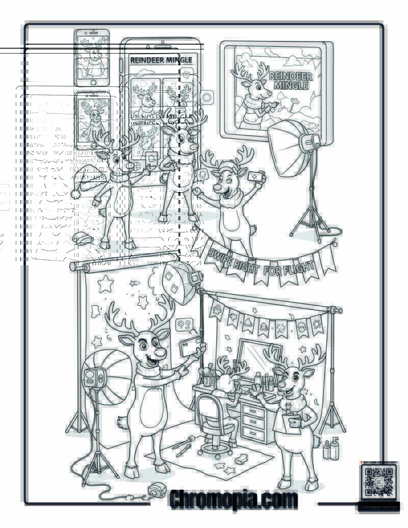 Reindeer Dating App Photo Shoot Competition Coloring Page