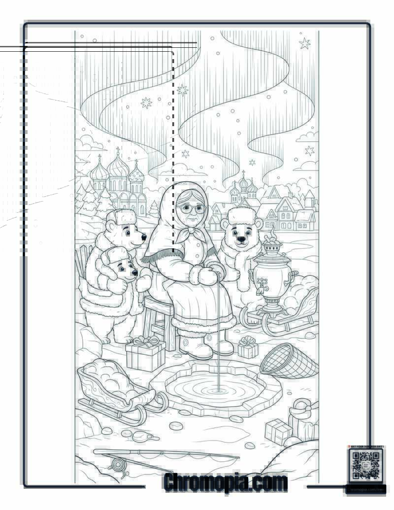 Russian Babushka_s Arctic Ice Fishing Adventure Coloring Page