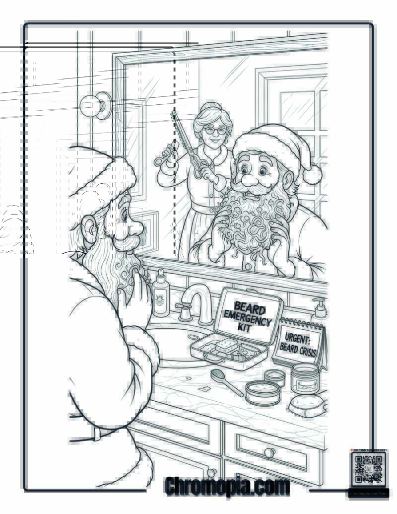 Santa_s Catastrophic Beard Grooming Emergency Coloring Page