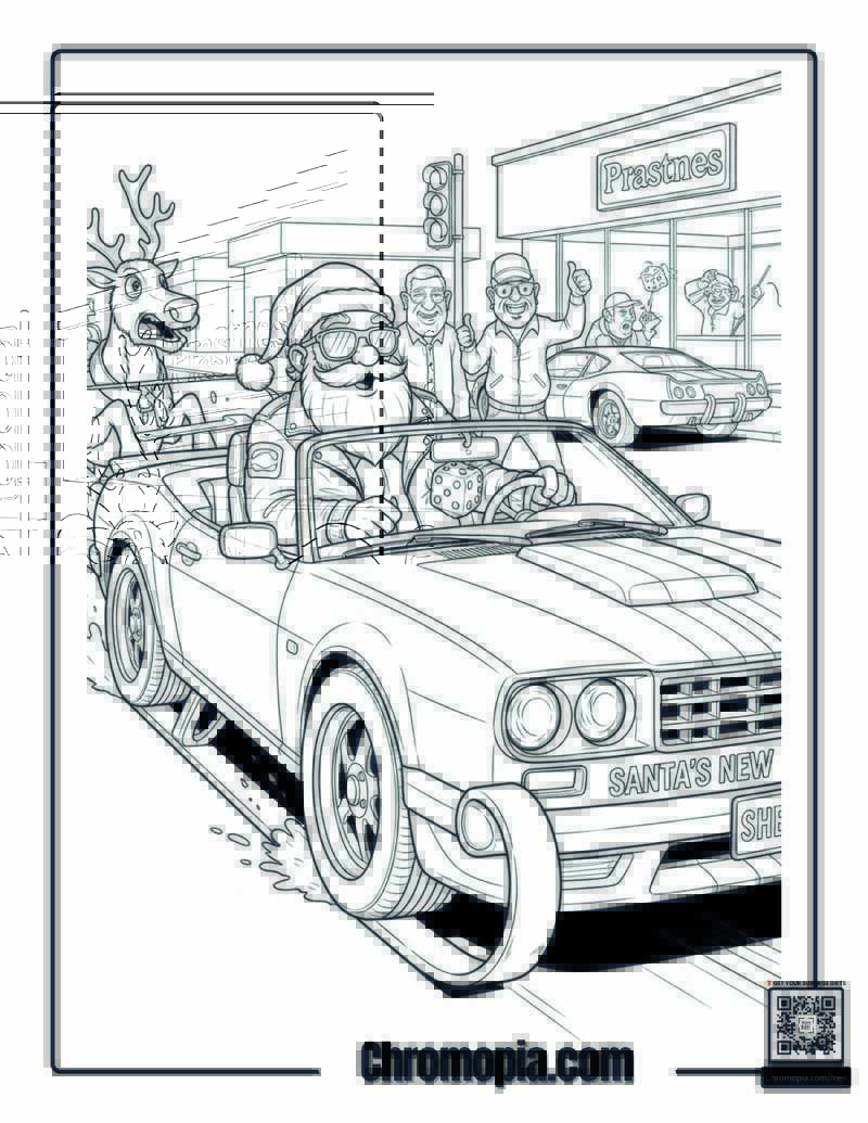 Santa_s Red Sports Sleigh Midlife Crisis Makeover Coloring Sheet