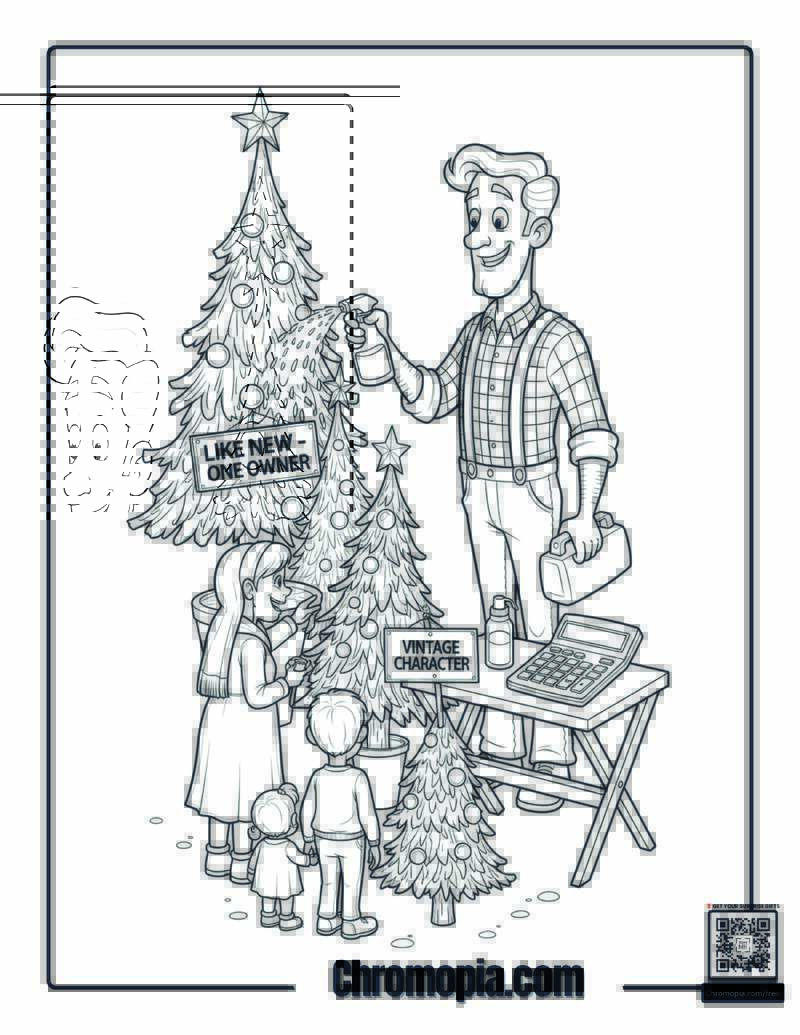 Shady Christmas Tree Lot Used Car Sales Tactics Coloring Sheet
