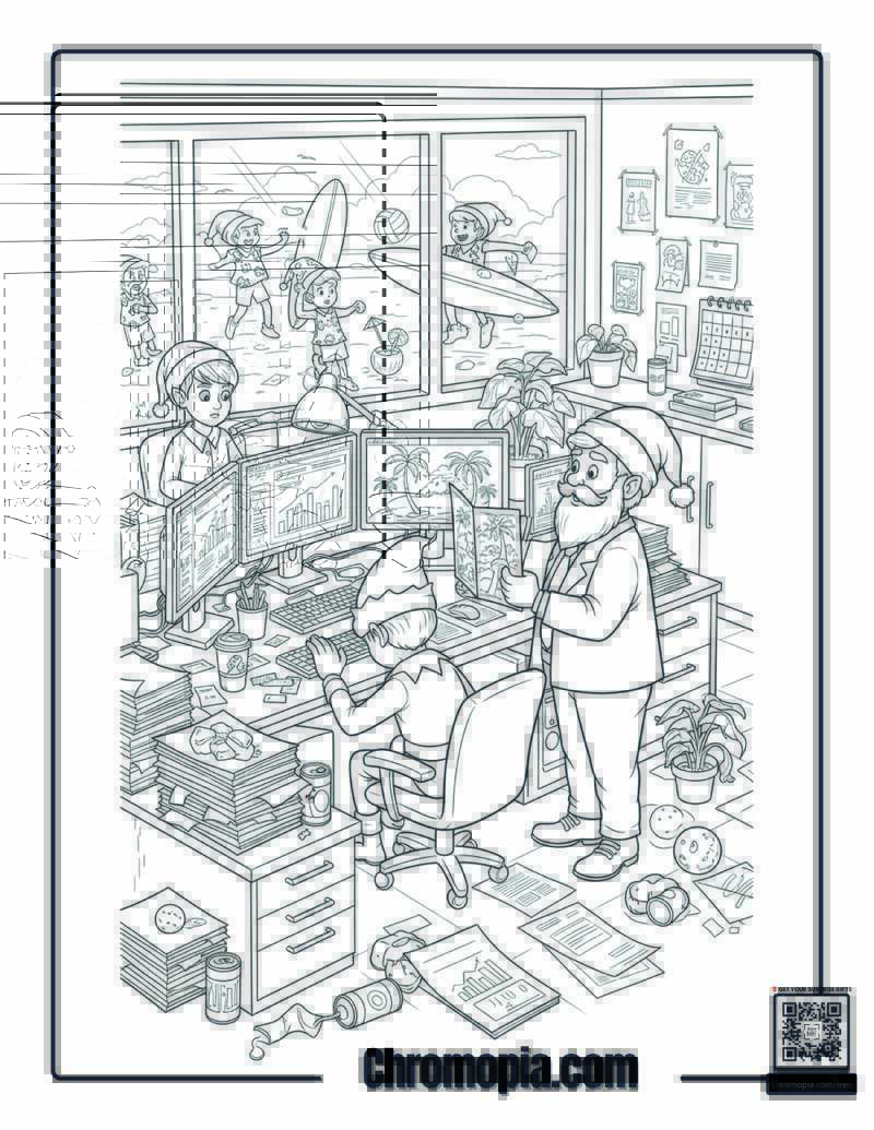 Workaholic Elf_s Corporate Office Christmas Vacation Standoff Coloring Sheet