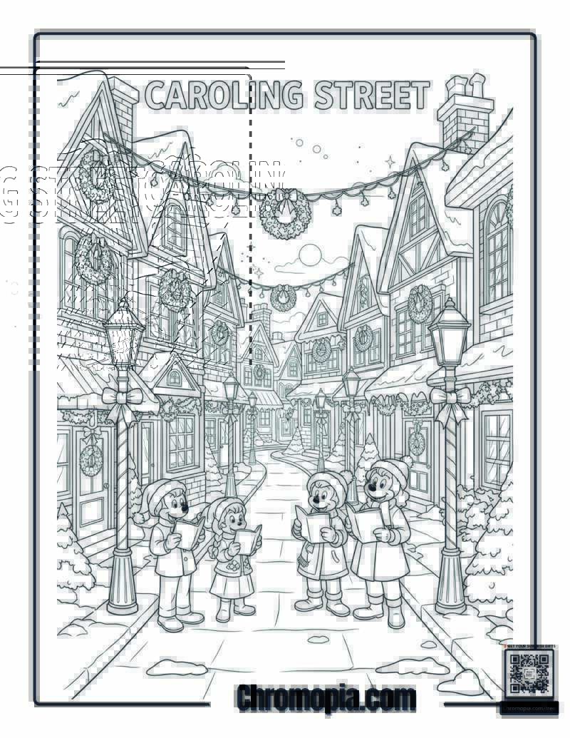 Caroling Street Candy Cane Coloring Page