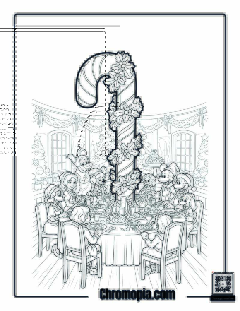 Christmas Feast Candy Cane Coloring Page
