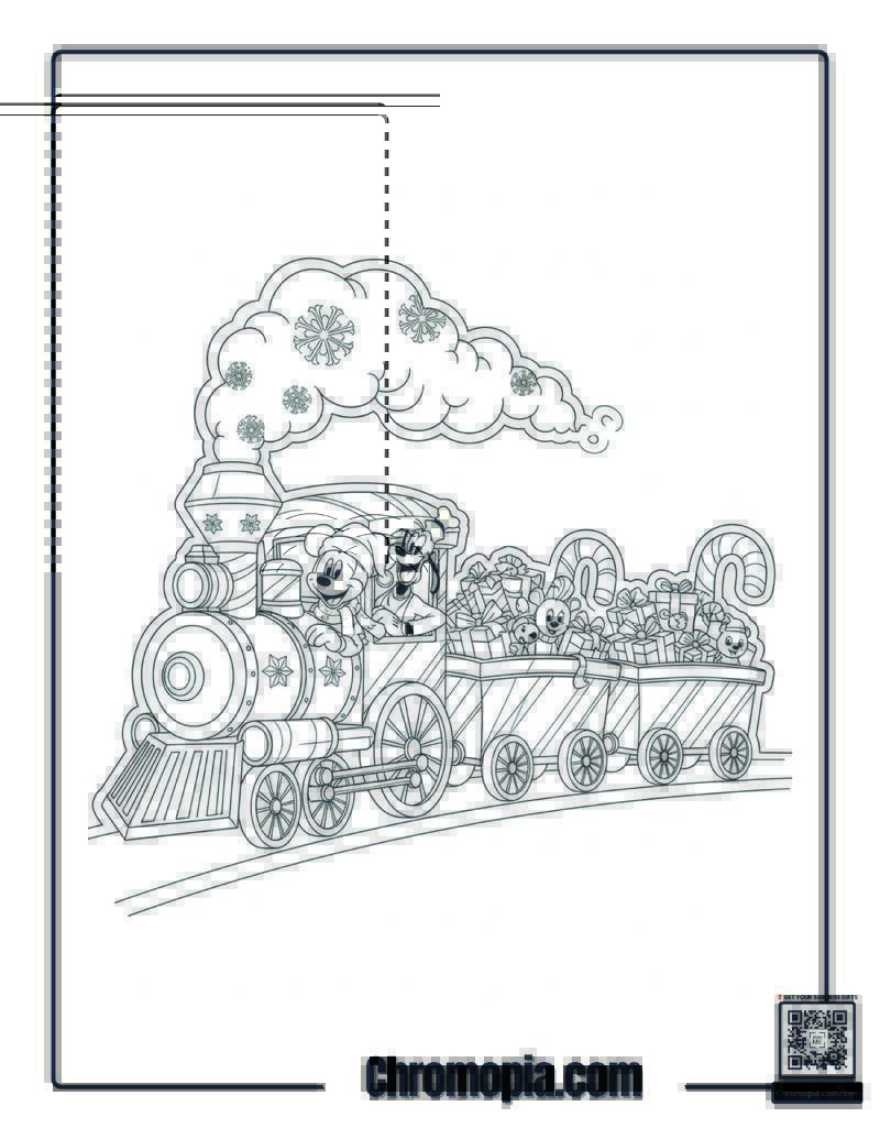 Festive Train Candy Cane Coloring Page