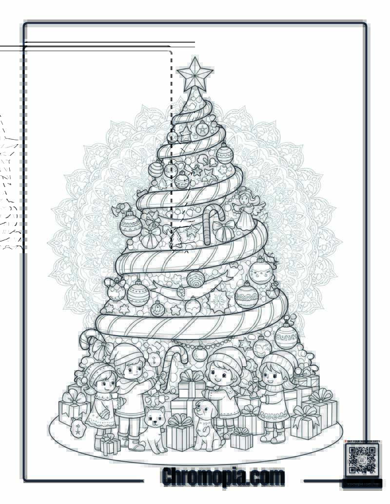 Giant Christmas Tree Candy Cane Coloring Page
