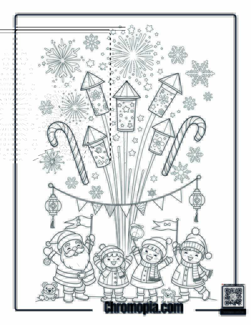 Holiday Fireworks Candy Cane Coloring Sheet