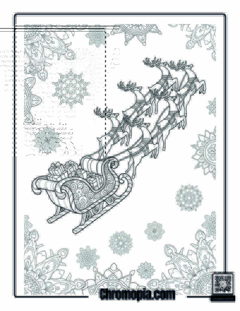 Reindeer Sleigh Candy Cane Coloring Sheet