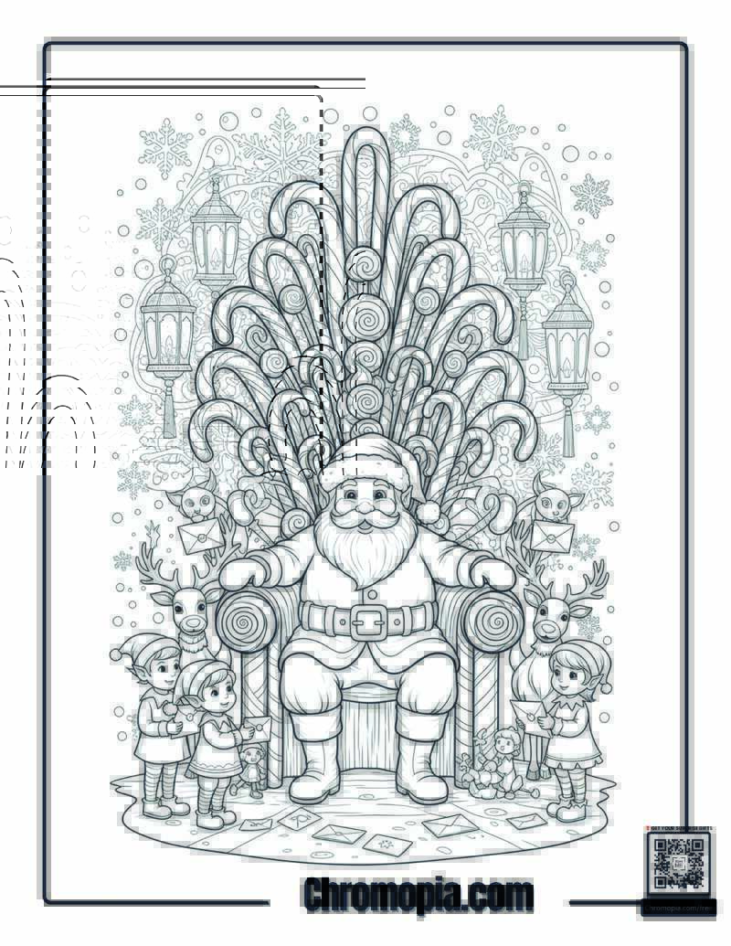 Santa’s Candy Cane Throne Coloring Page