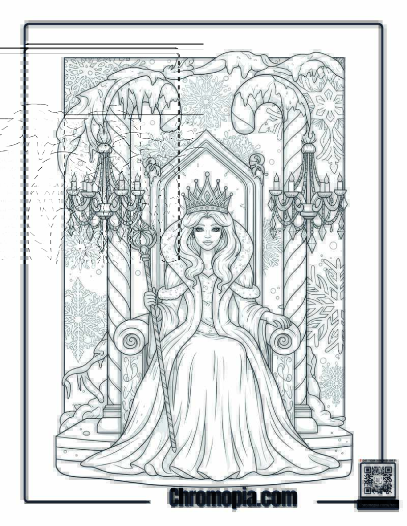Snow Queen Candy Cane Throne Coloring Page