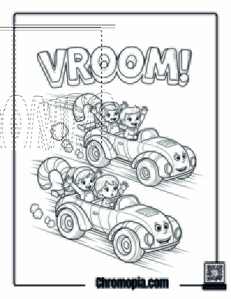 Candy Cane Car Racing Coloring Sheet