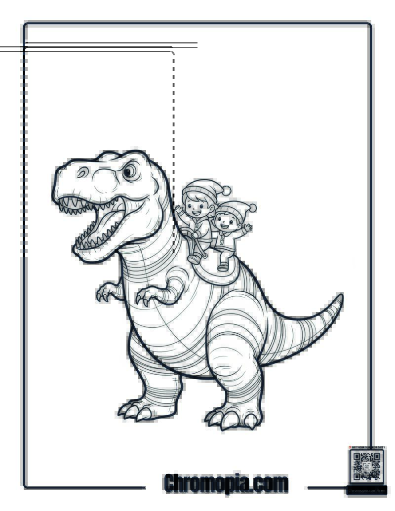 Candy Cane Dinosaur Coloring Sheet