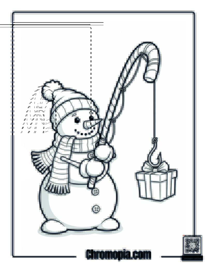 Candy Cane Fishing Rod Coloring Page