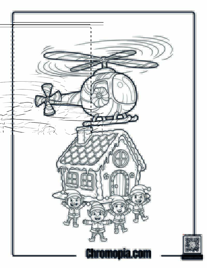 Candy Cane Helicopter Coloring Sheet