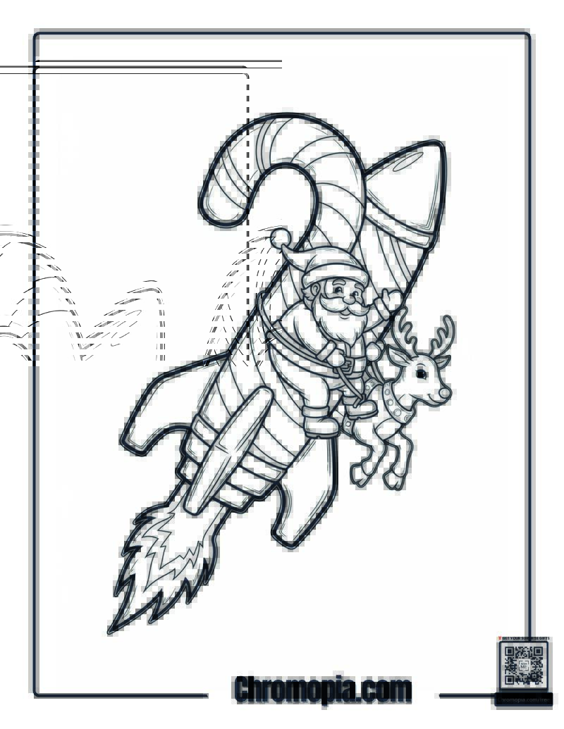Candy Cane Rocket Ride Coloring Page