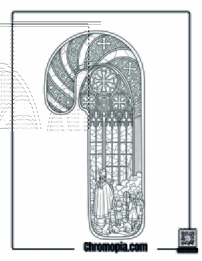 Cathedral Window Candy Cane Coloring Page