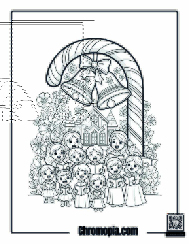 Church Bells Candy Cane Coloring Sheet