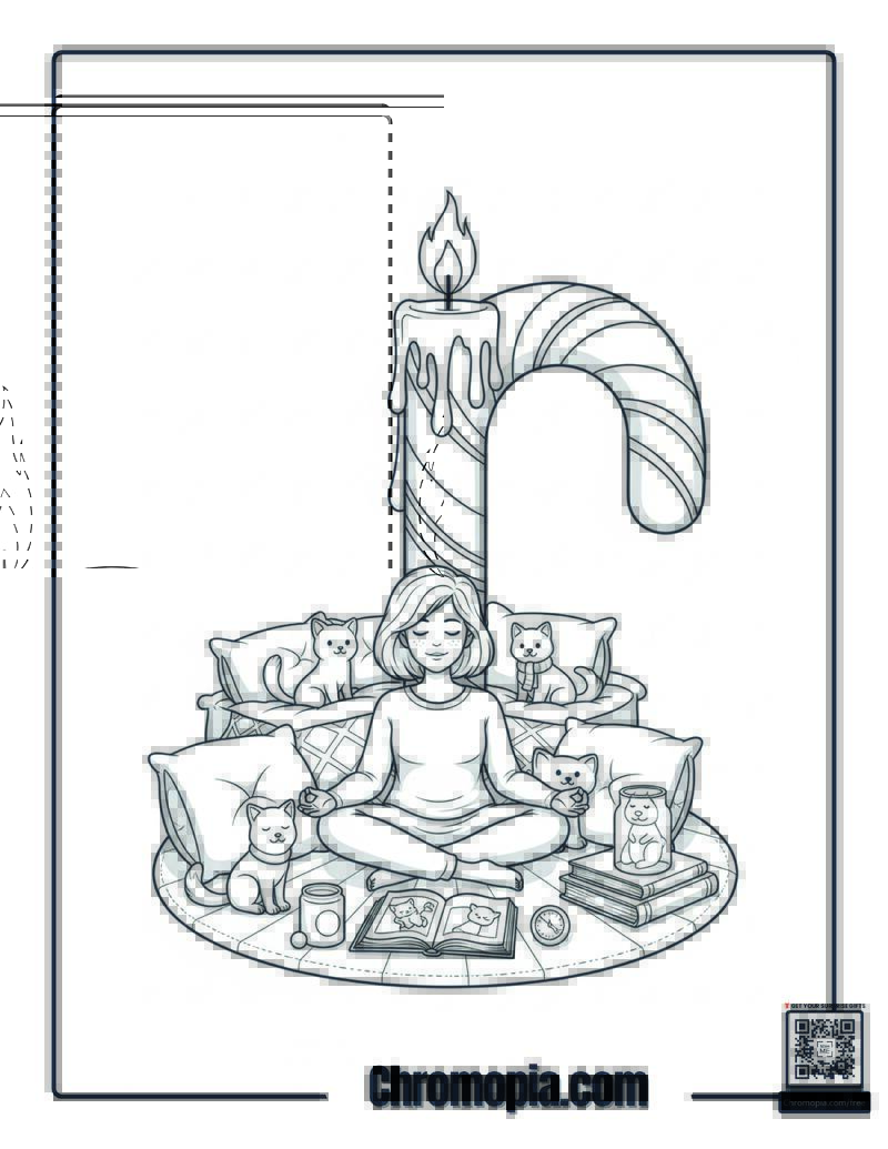 Cozy Candlelight Candy Cane Coloring Page
