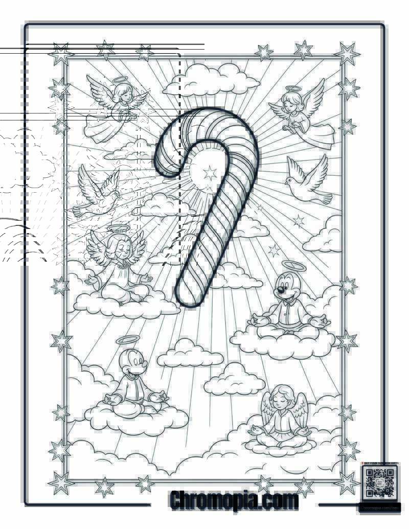 Heavenly Sky Candy Cane Coloring Sheet