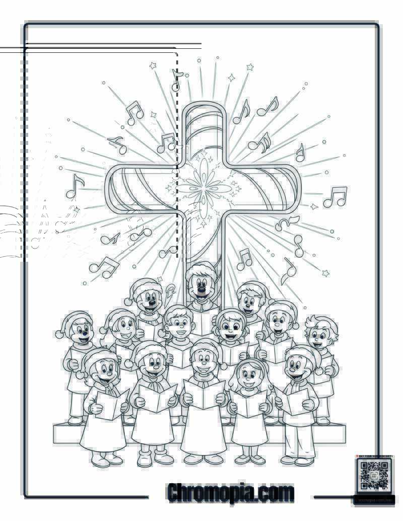 Peaceful Choir Candy Cane Coloring Sheet