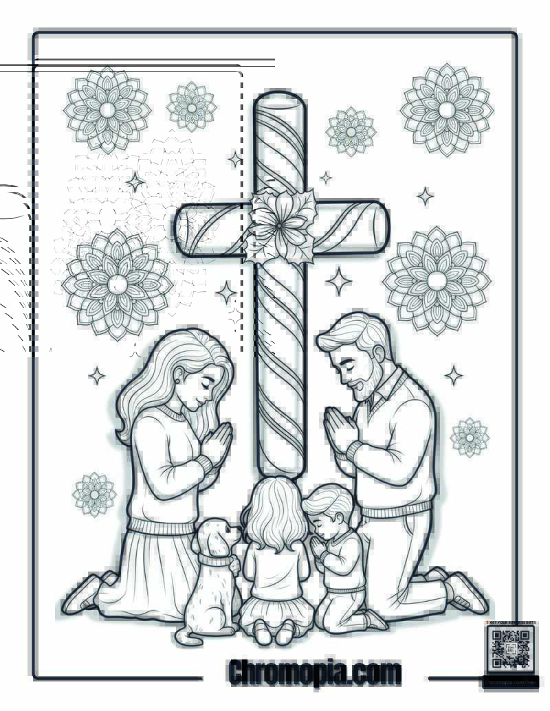 Prayerful Family Candy Cane Coloring Page