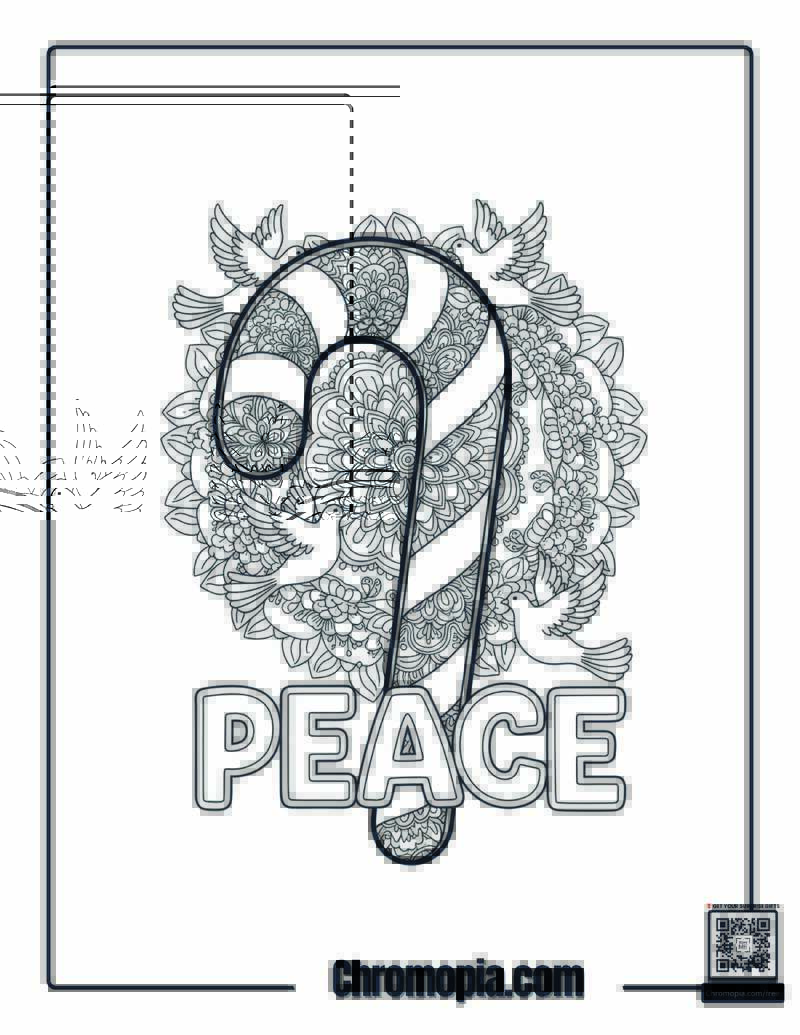 Spiritual Mandala Candy Cane Coloring Page