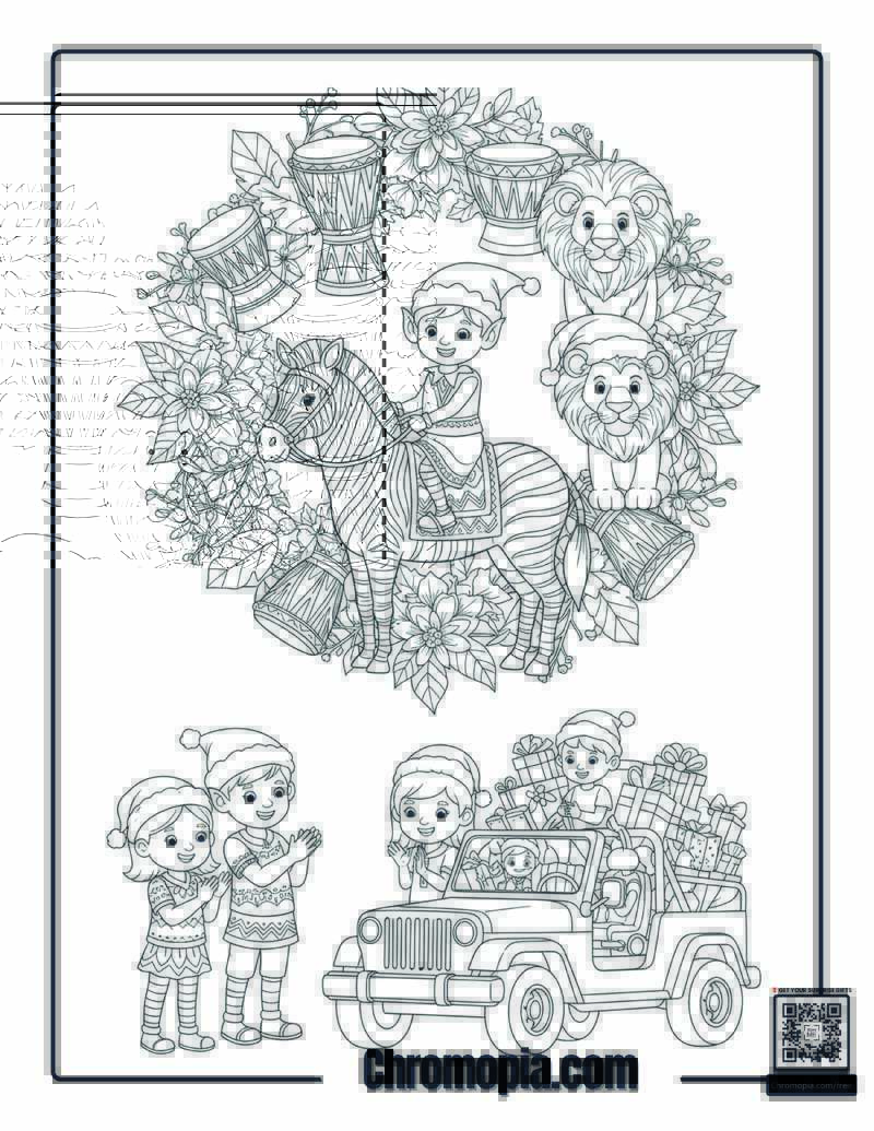 African Safari Christmas Mandala Coloring Sheet
