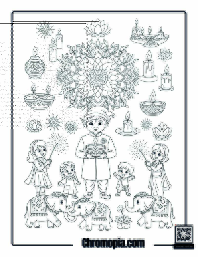 Indian Diwali Christmas Mandala Coloring Page