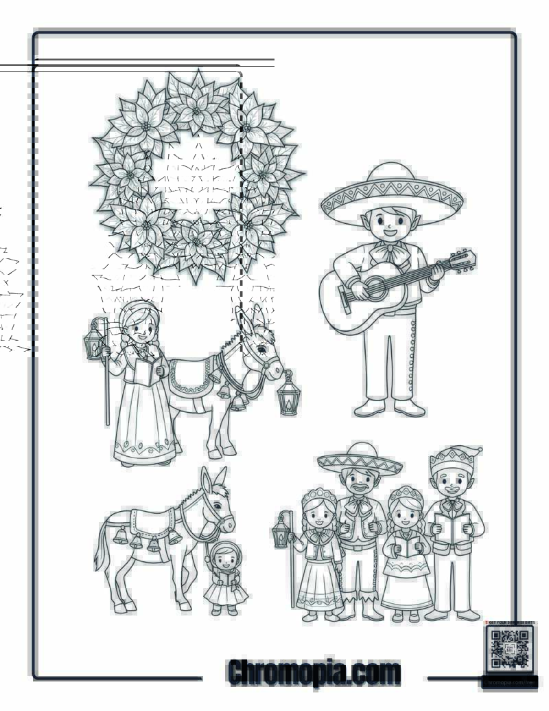 Mexican Christmas Posada Mandala Coloring Page