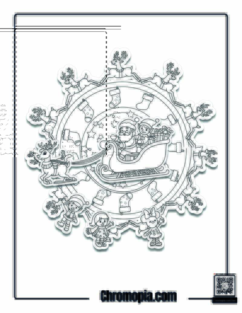 Santa Mandala Sleigh Ride Coloring Sheet