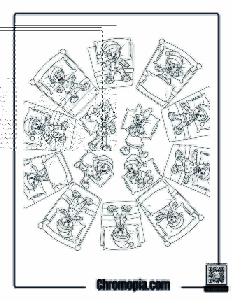 Christmas Pajama Party Mandala Coloring Page