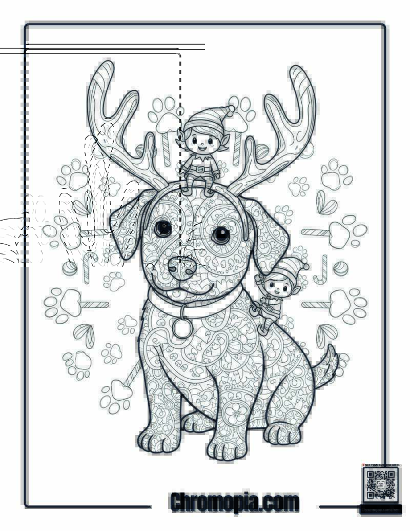 Dog Wearing Antlers Mandala Coloring Sheet