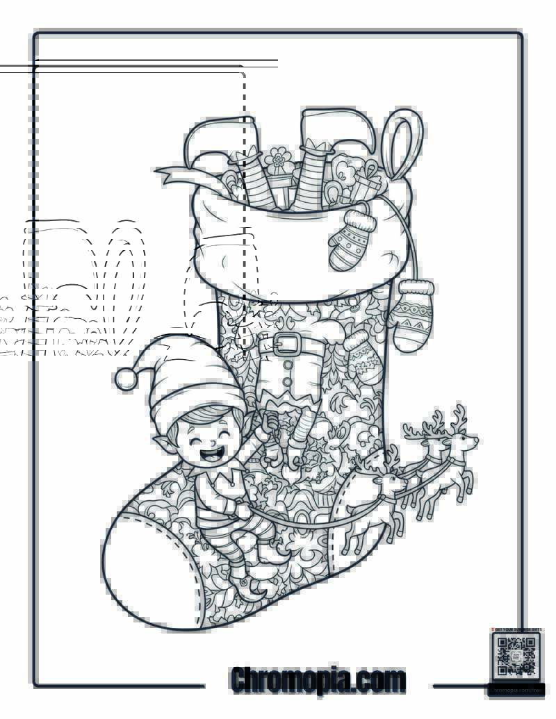 Elf Trapped In Stocking Mandala Coloring Page