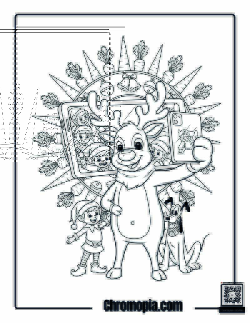 Reindeer Selfie Mandala Coloring Page