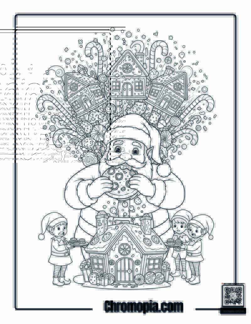 Santa Eating Cookies Mandala Coloring Sheet
