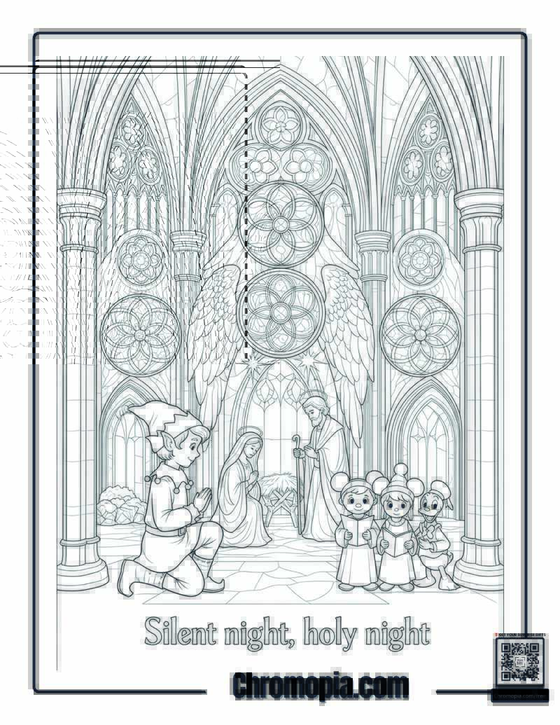 Cathedral Nativity Mandala Coloring Sheet