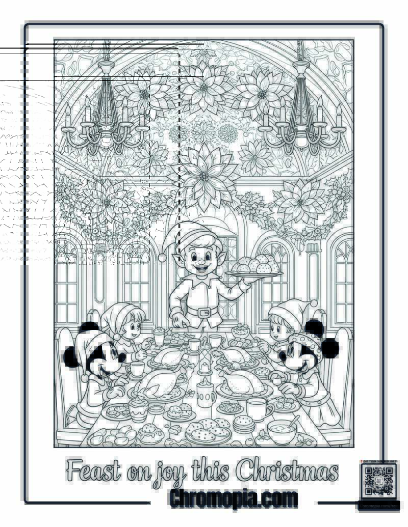 Grand Christmas Banquet Mandala Coloring Page